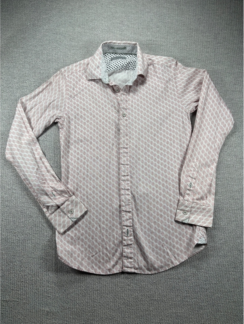 Ted Baker London Men's Long Sleeve Button-Up Shirt in Pink Geometric Pattern